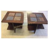 Pair End Tables W Stone Inlay