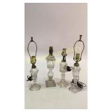 4 Clear Glass Converted Oil Lamps
