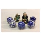 2 Asian Figures, 5 Decorative Balls