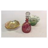 Blenko Decanter, 2 Glass Bowls
