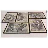 5 Pen and Ink Drawings By Ernie Barnes