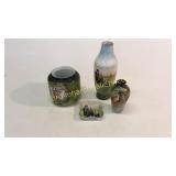 4 Pieces, Tobacco Jar, Painted Vase, Holland Ware