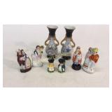 6 Miniature Staffordshire Figural, Pair Vases