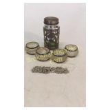 Silver Overlay Jar, Napkin Rings, Sweater Clips