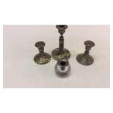 3 Sterling Candlesticks, Sterling Rim Paperweight