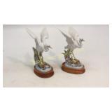 Pair Andrea Porcelain Herons on Stands