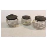 3 Cut Glass Powder Jars, Silver Tops