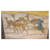 Hand Colored Print on Silk Camel Herder