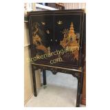 Baker Black Lacquered Asian Cabinet