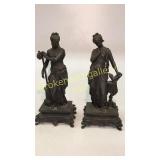 Pair Spelter Statues, Romanesque Form