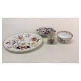 Gaudy Luster Tray, Platter, Porcelain Bottle, Bowl