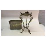 Small Brass Table, Pierced Metal Magazine Rack