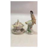 Hand Painted Tureen, Italian Bird Figurine