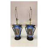 Pair Sevres Style Portrait Urns, Mounted as Lamps