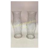 Pair Etched Cut Hurricane Globes