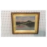 Oil on Board, Mountains and Lake