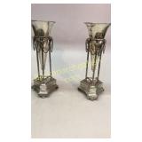 Pair Plated Trumpet Vase Urns