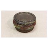 Etched Cranberry and Green Glass Powder Jar