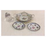 Dresden Bowl, 2 Ginori Trays, Art Glass Egg