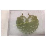 Carved Jade Butterfly/ 14 K Gold Mount