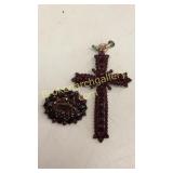 Garnet? Stone Cross Pendant and Pin