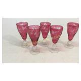 5 Cranberry Etched Cut Stems