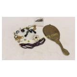 Group of Costume Jewelry, Art Nouveau Hand Mirror