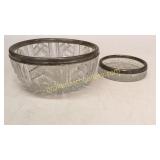 2 Cut Glass Bowls, Silver Rims