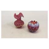 Cranberry Hobnail Vase, Web Overlay Rose Bowl
