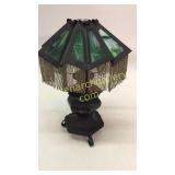 Oil Lamp, Unusual Slag Glass Shade