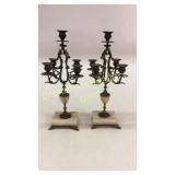 Pair French Style Candelabra, Marble Base