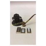 Birch Bark Pipe, 3 Vintage Cigarette Lighters