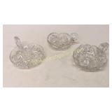 3 Cut Glass Nappys/Candleholders