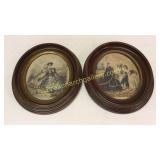 Pair Paris Fashion Prints, Walnut Frames