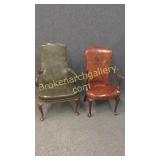2 Leather Queen Anne Style Open Armchairs