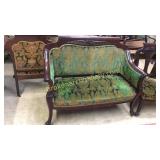 Upholstered Parlor Settee in Green Velvet