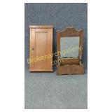 Pine Key Cabinet & Carved Wall Pocket W Mirror