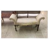 Upholstered Bench W Scroll Arms