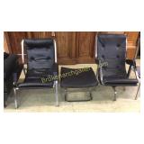 2 Chrom & Leather Chairs, Chome & Leather Ottoman