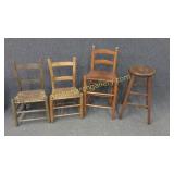 3 Assorted Chairs & Oak bar stool