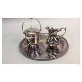 Silver Plated Tray, Ice Bucket, Pitcher