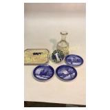 Decanter, Glass Ball, Collector Plates, Plaque