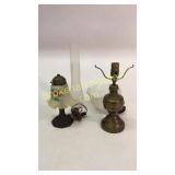 2 Small Table Lamps, Chimney, Etched Shade