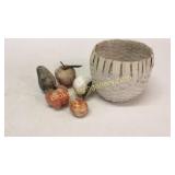 5 Pieces Stone Fruit, Small Woven Basket