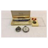 Pocket Watches, Medal, 2 Pens