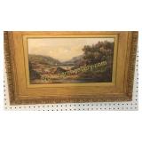 Oil on Canvas, Cottage and Lake Scene