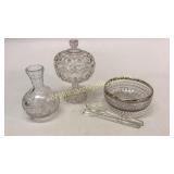 Salad Set w/Silver Rim, Cut Decanter, Fruit Stand