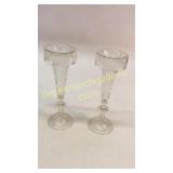 Pair Etched Cut Pedestal Vases