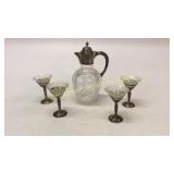 Cut a Decanter, 4 Sterling Base stems