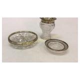 3 Pieces Silver Rim Cut Glass
